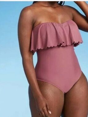 Kona Sol Rose Strapless Ruffle One-Piece Swimsuit